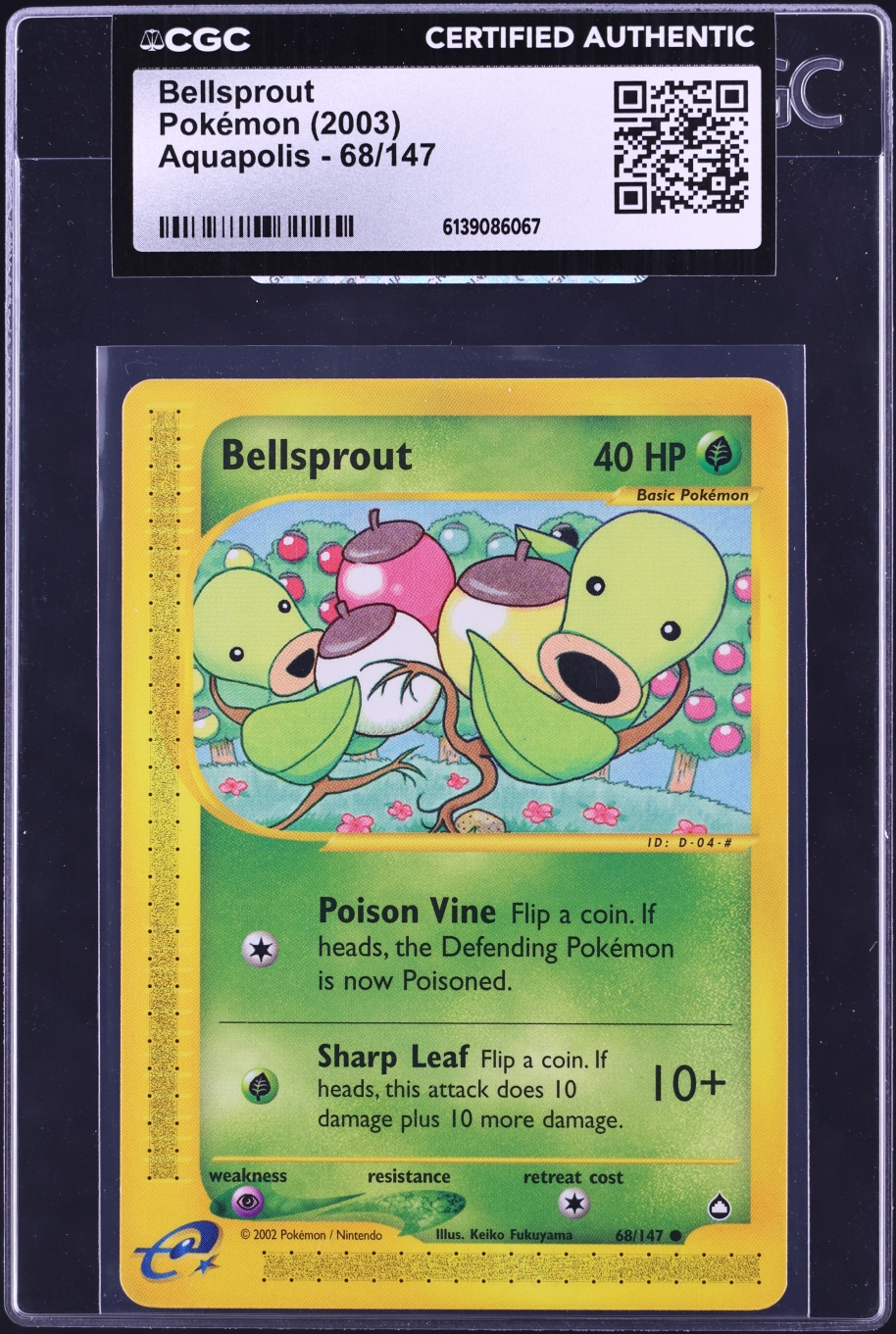 2003 Pokemon Aquapolis Bellsprout #68 CGC AUTH