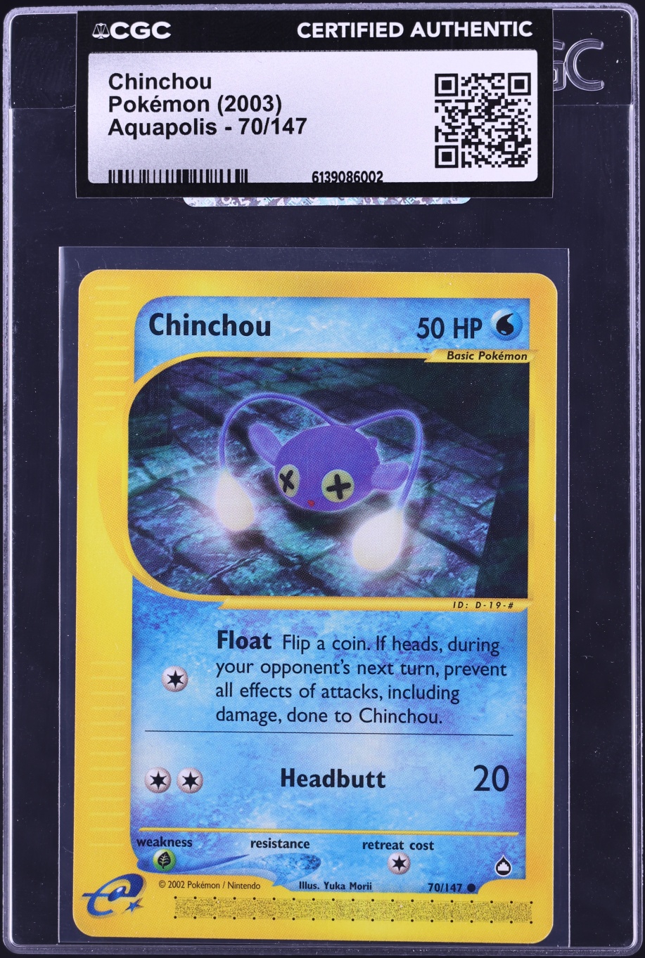 2003 Pokemon Aquapolis Chinchou #70 CGC AUTH