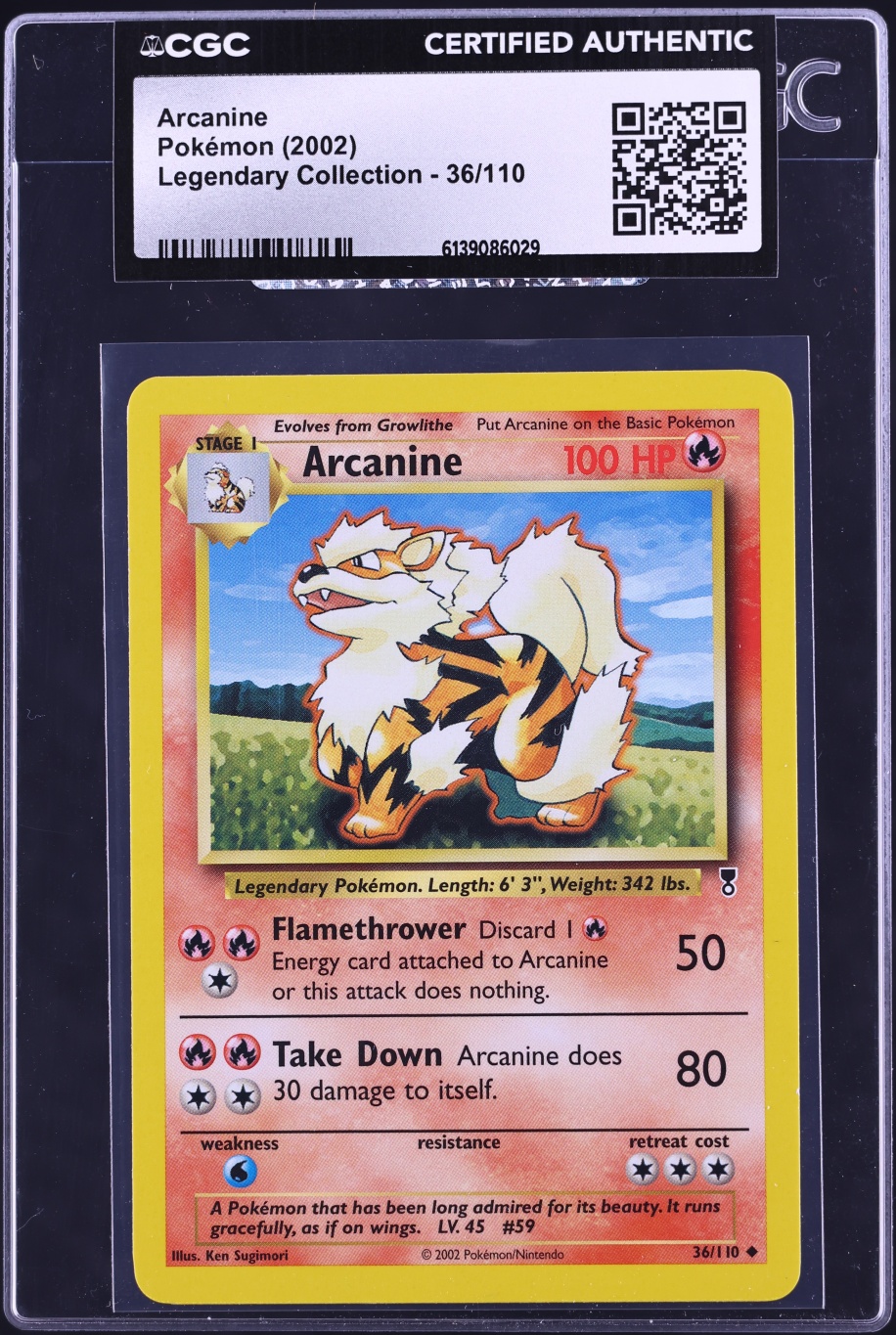 2002 Pokemon Legendary Collection Arcanine #36 CGC AUTH