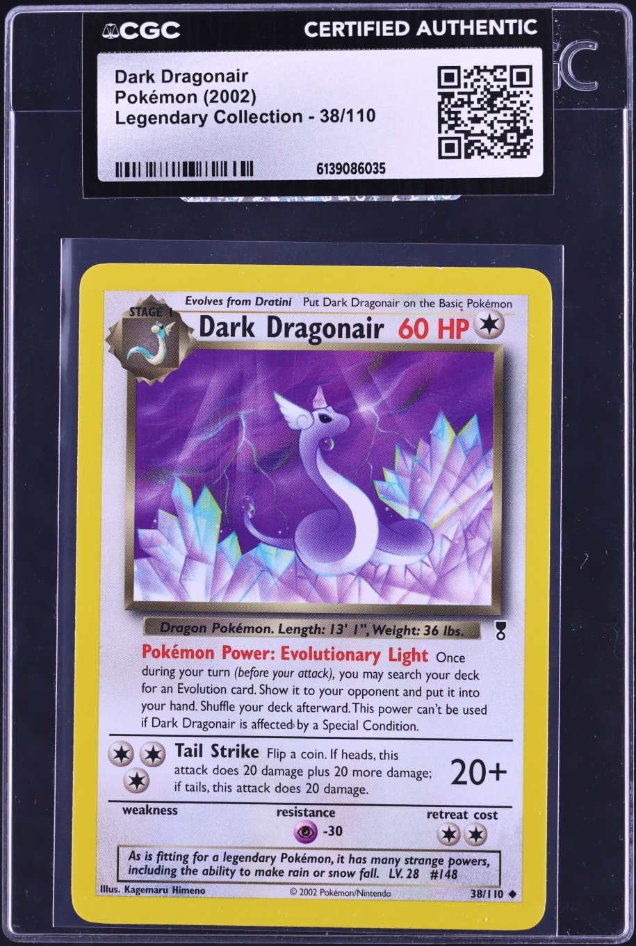2002 Pokemon Legendary Collection Dark Dragonair #38 CGC AUTH