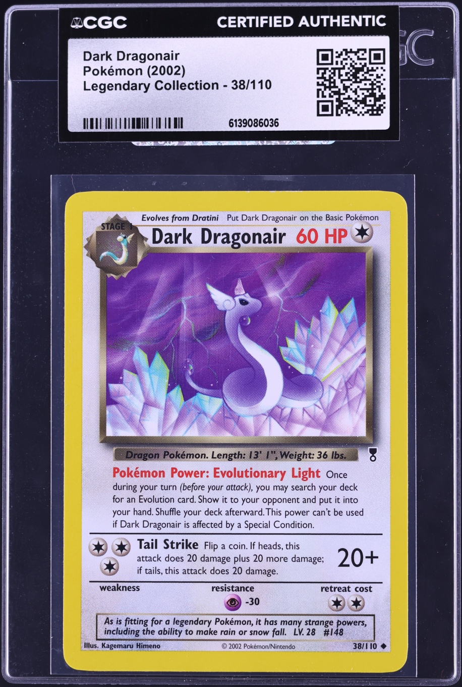2002 Pokemon Legendary Collection Dark Dragonair #38 CGC AUTH