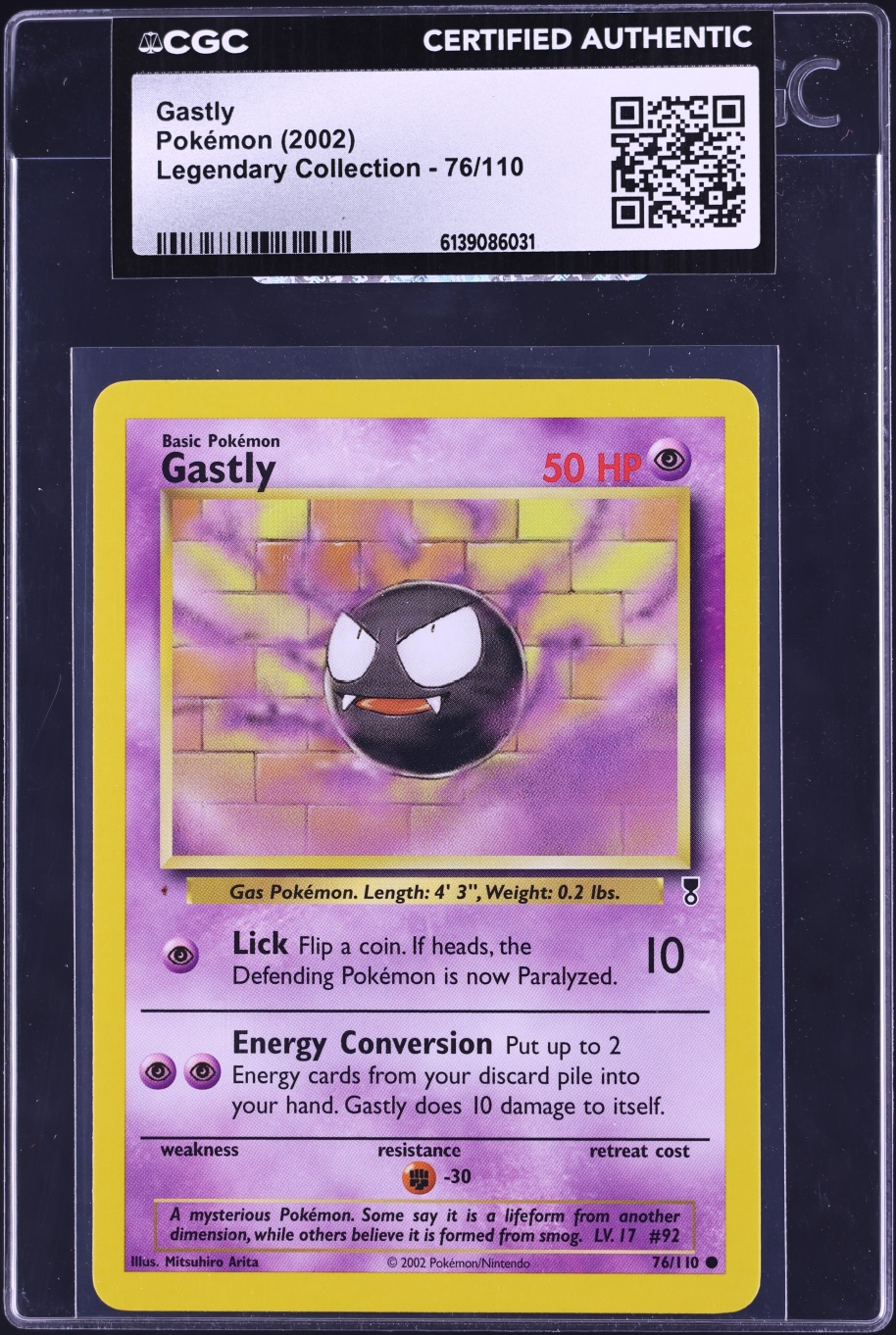 2002 Pokemon Legendary Collection Gastly #76 CGC AUTH