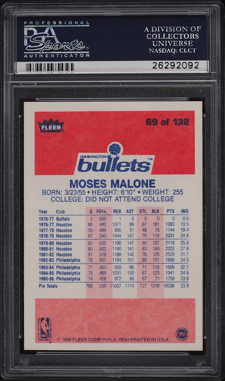 1986 Fleer Basketball Moses Malone #69 PSA 9 MINT