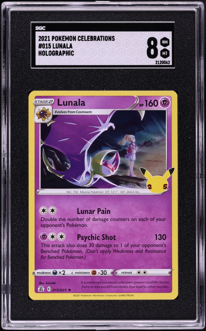 2021 Pokemon Sword & Shield Celebrations Holo Lunala #15 SGC 8 NM-MT