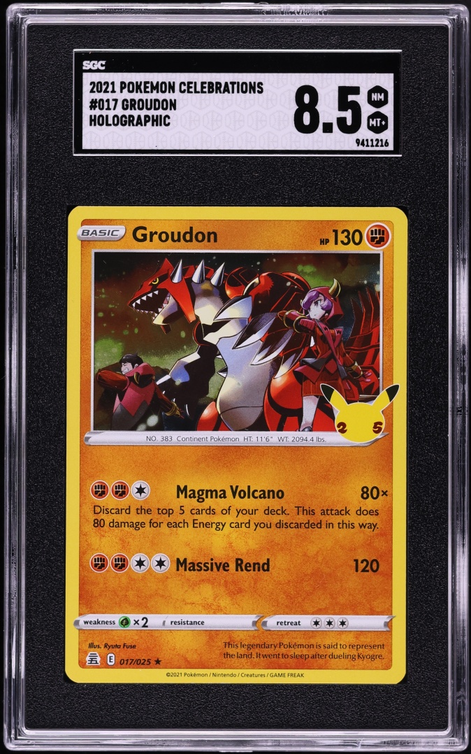 2021 Pokemon Sword & Shield Celebrations Holo Groudon #17 SGC 8.5 NM-MT+