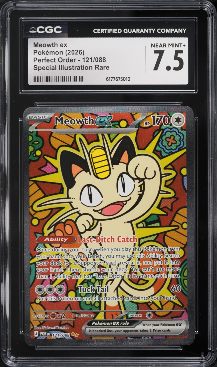 2026 Pokemon Mega Evolution Perfect Order SIR Meowth ex #121 CGC 7.5 NRMT+