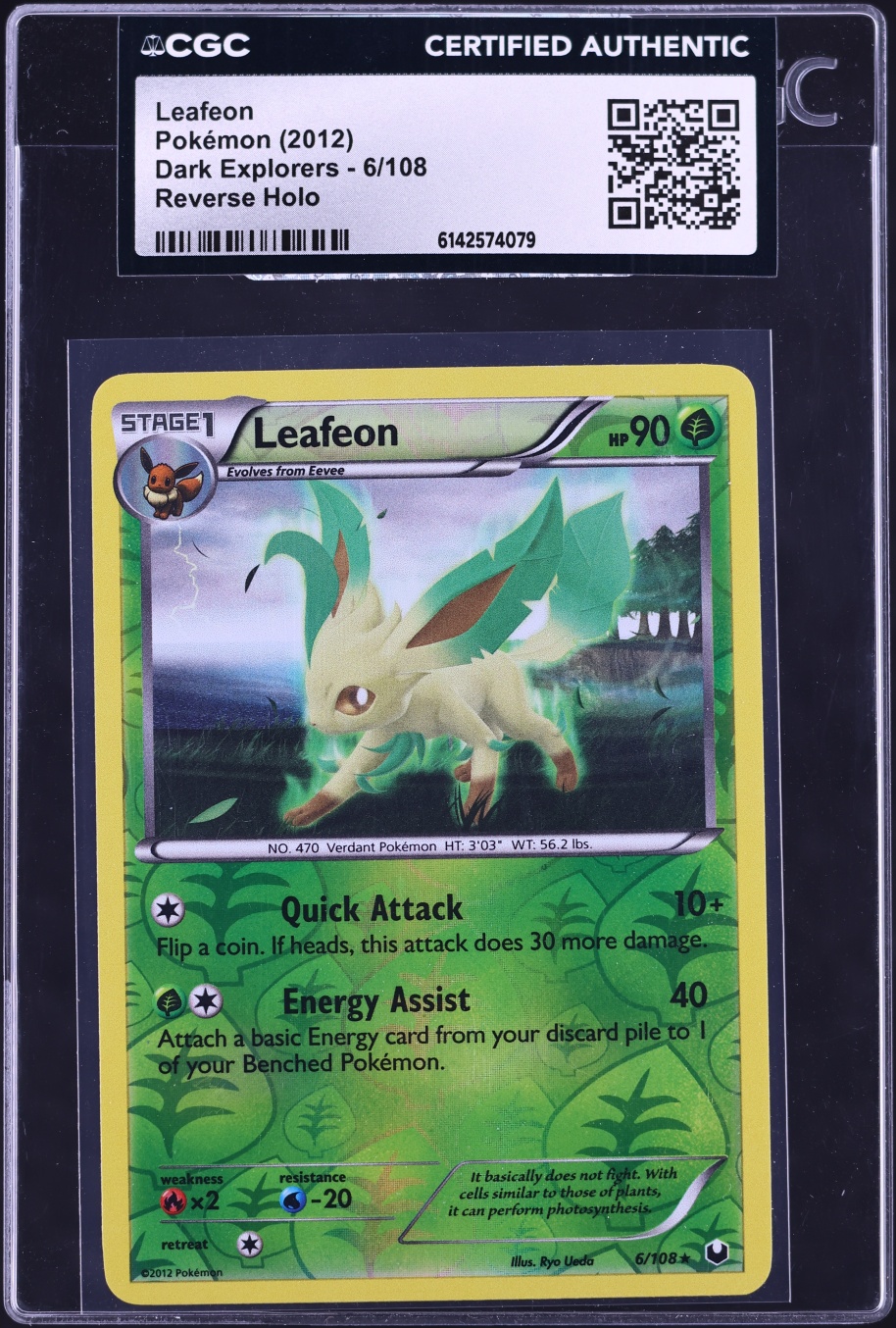 2012 Pokemon Black & White Dark Explorers Reverse Holo Leafeon #6 CGC AUTH