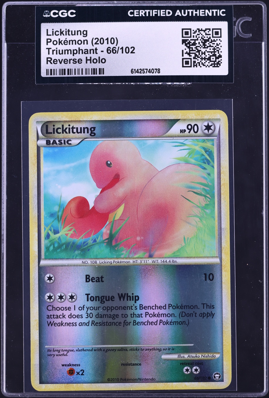 2010 Pokemon HeartGold & SoulSilver Triumphant Reverse Holo Lickitung #66 CGC AUTH