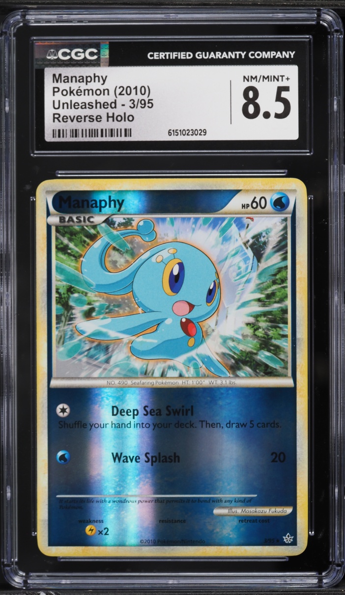 2010 Pokemon HeartGold & SoulSilver Unleashed Reverse Holo Manaphy #3 CGC 8.5 NM-MT+