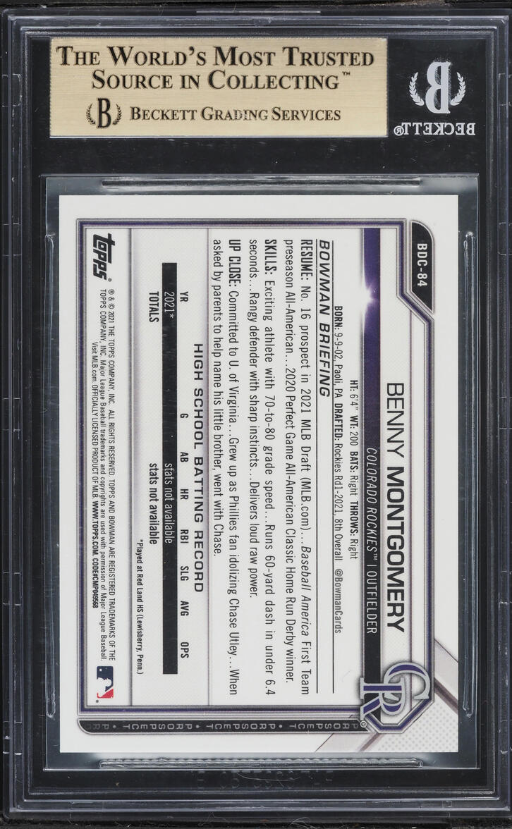 2021 Bowman Chrome Draft Aqua Lava Refractor Benny Montgomery PROSPECT /199 #BDC-84 BGS 9.5 GEM