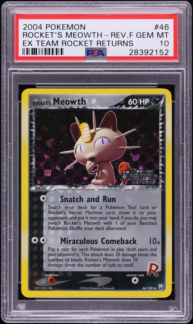 2004 Pokemon EX Team Rocket Returns Reverse Holo Rocket's Meowth #46 PSA 10 GEM MINT