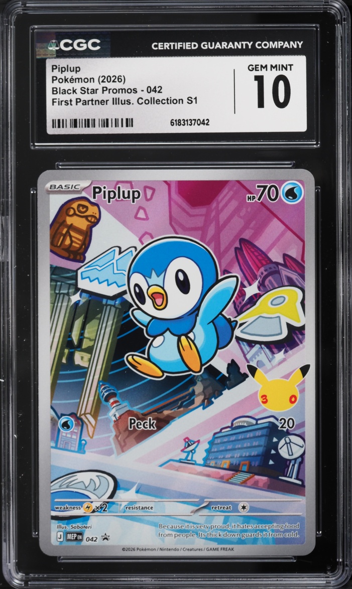 2026 Pokemon Mega Evolution Promo First Partner Illustration S1 Full Art Piplup #42 CGC 10 Gem