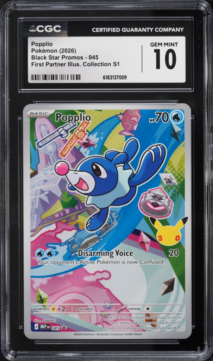 2026 Pokemon Mega Evolution Promo First Partner Illustration S1 Full Art Popplio #45 CGC 10 Gem