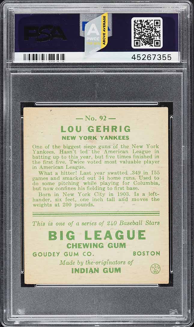 1933 Goudey Lou Gehrig #92 PSA 3.5 VG+