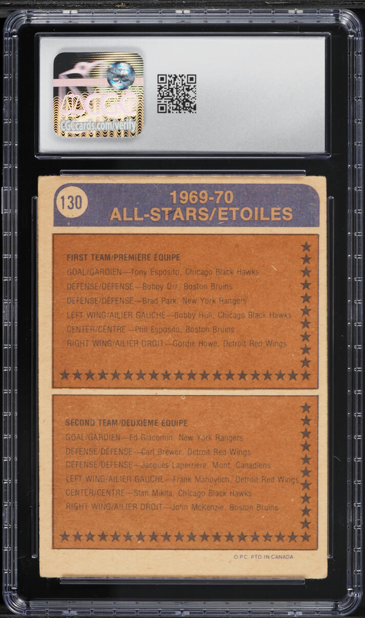 1974 O-Pee-Chee Hockey Bobby Orr ALL-STAR #130 CGC 3 VG
