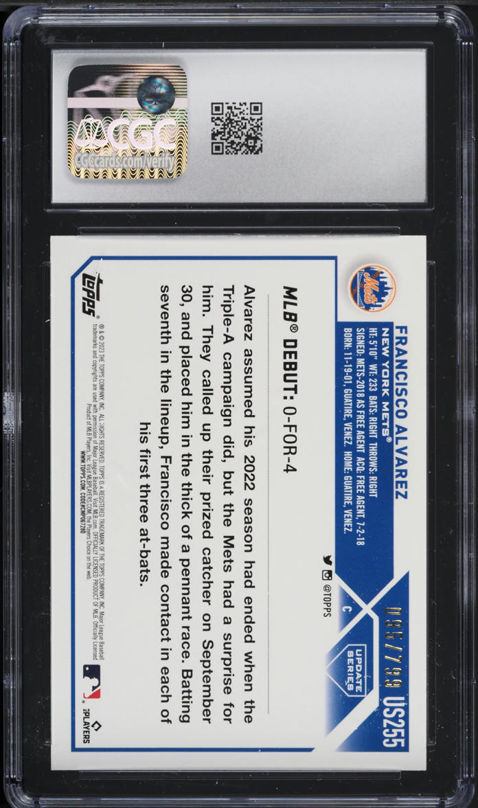 2023 Topps Update Purple Foilboard Francisco Alvarez ROOKIE /799 #US255 CGC 10