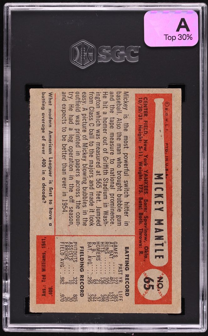 1954 Bowman Mickey Mantle #65 SGC 1.5 FR