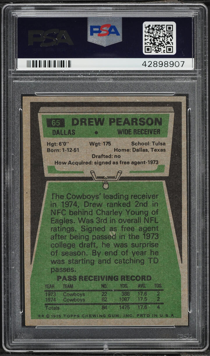 1975 Topps Football Drew Pearson ROOKIE #65 PSA 8 NM-MT
