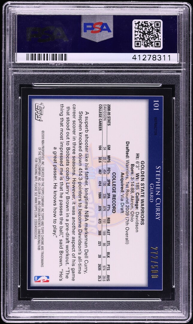 2009 Topps Chrome Refractor Stephen Curry ROOKIE /500 #101 PSA 10 GEM MINT