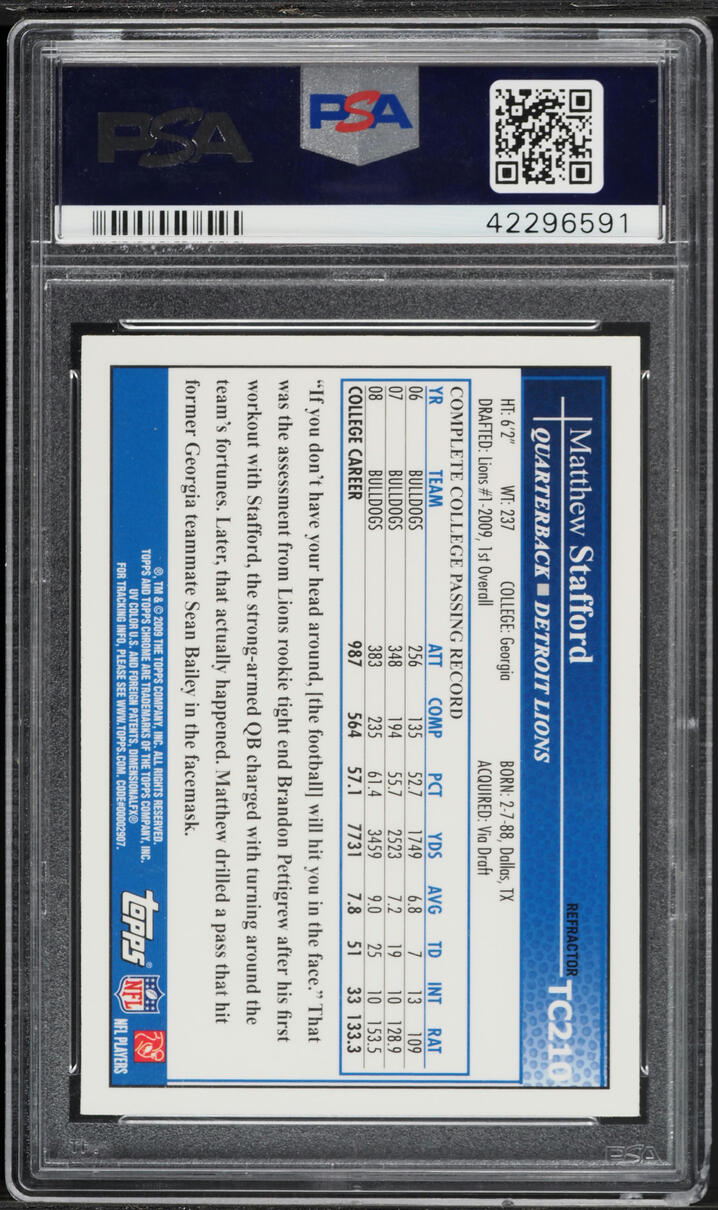 2009 Topps Chrome Refractor Matthew Stafford ROOKIE #TC210 PSA 10 GEM MINT