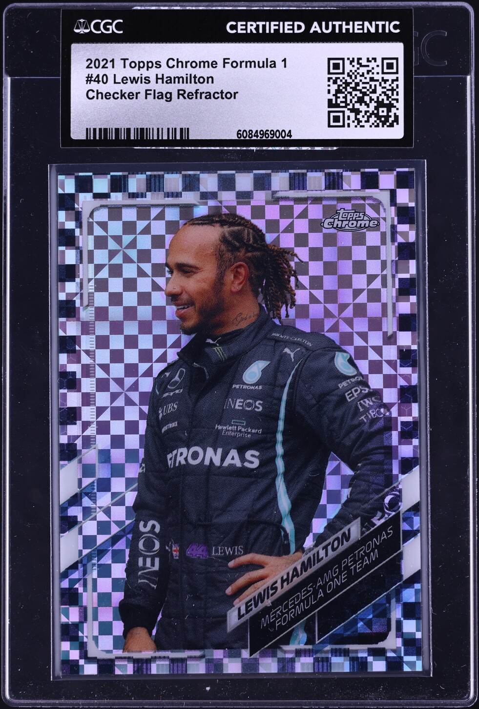 2021 Topps Chrome Formula 1 F1 Checker Flag Refractor Lewis Hamilton #40 CGC AUTH