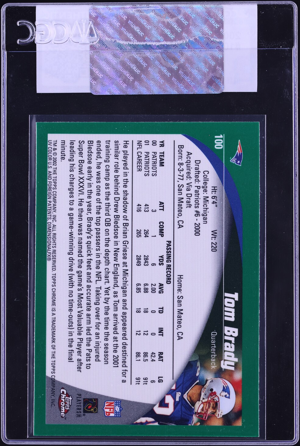 2002 Topps Chrome Tom Brady #100 CGC AUTH