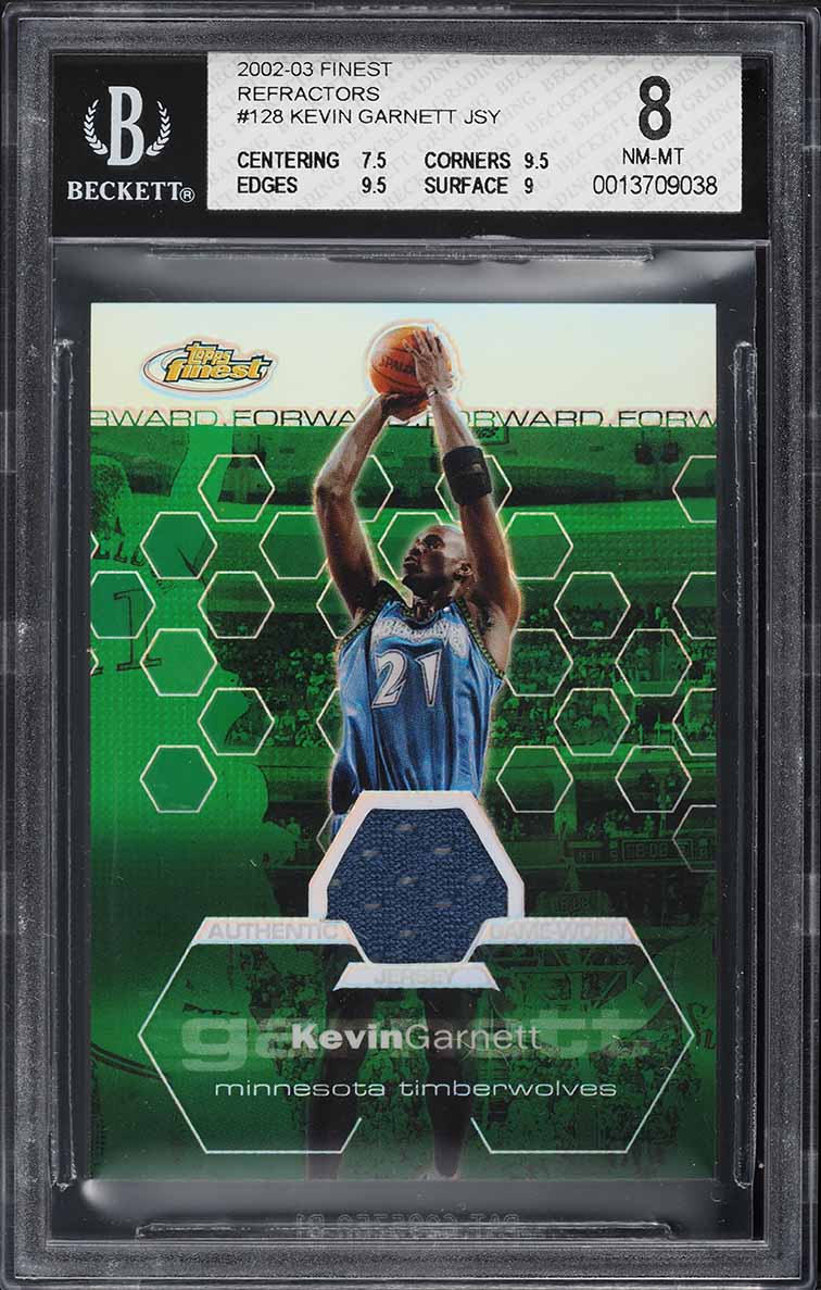 2002 Finest Refractor Kevin Garnett PATCH /250 #128 BGS 8 NM-MT