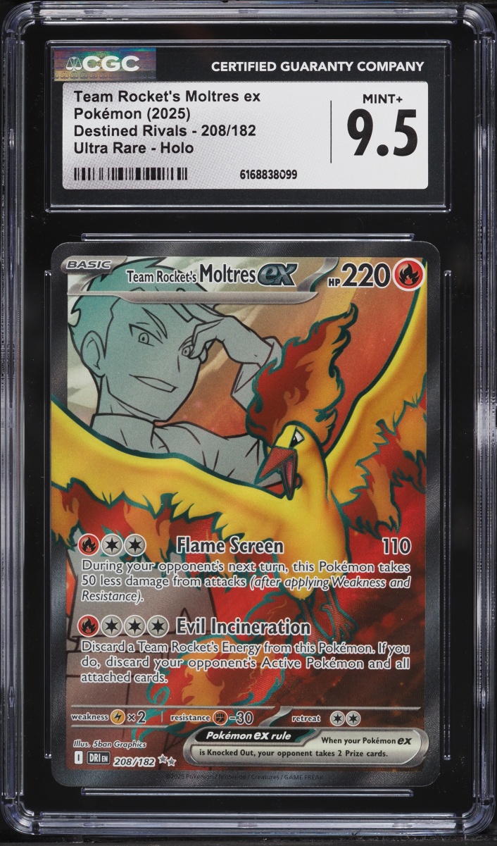 2025 Pokemon Scarlet & Violet Destined Rivals Full Art Team Rocket's Moltres ex #208 CGC 9.5