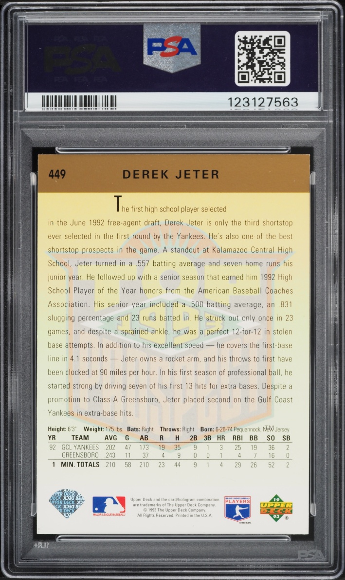 1993 Upper Deck Derek Jeter ROOKIE #449 PSA 9 MINT