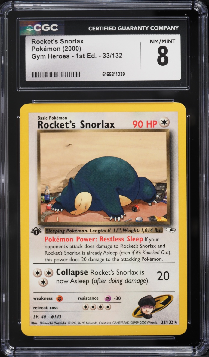 2000 Pokemon Gym Heroes 1st Edition Rocket's Snorlax #33 CGC 8 NM-MT
