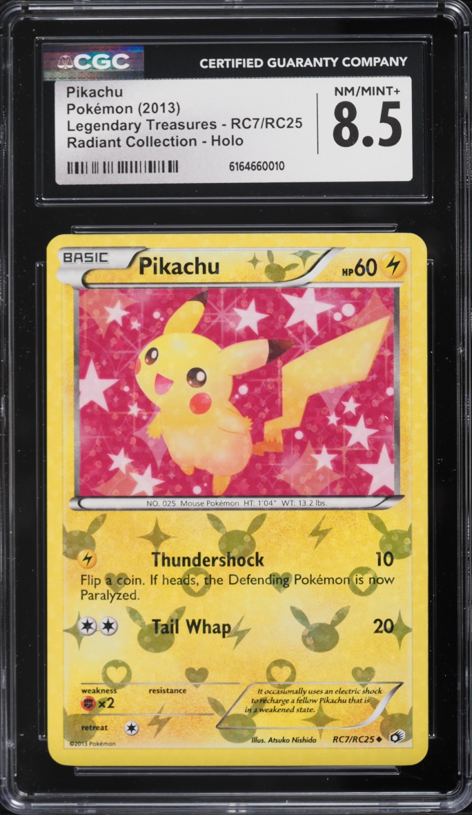 2013 Pokemon Black & White Legendary Treasures Radiant Holo Pikachu #RC7 CGC 8.5 NM-MT+