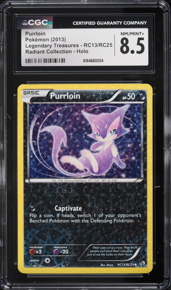 2013 Pokemon Black & White Legendary Treasures Radiant Collection Holo Purrloin #RC13 CGC 8.5