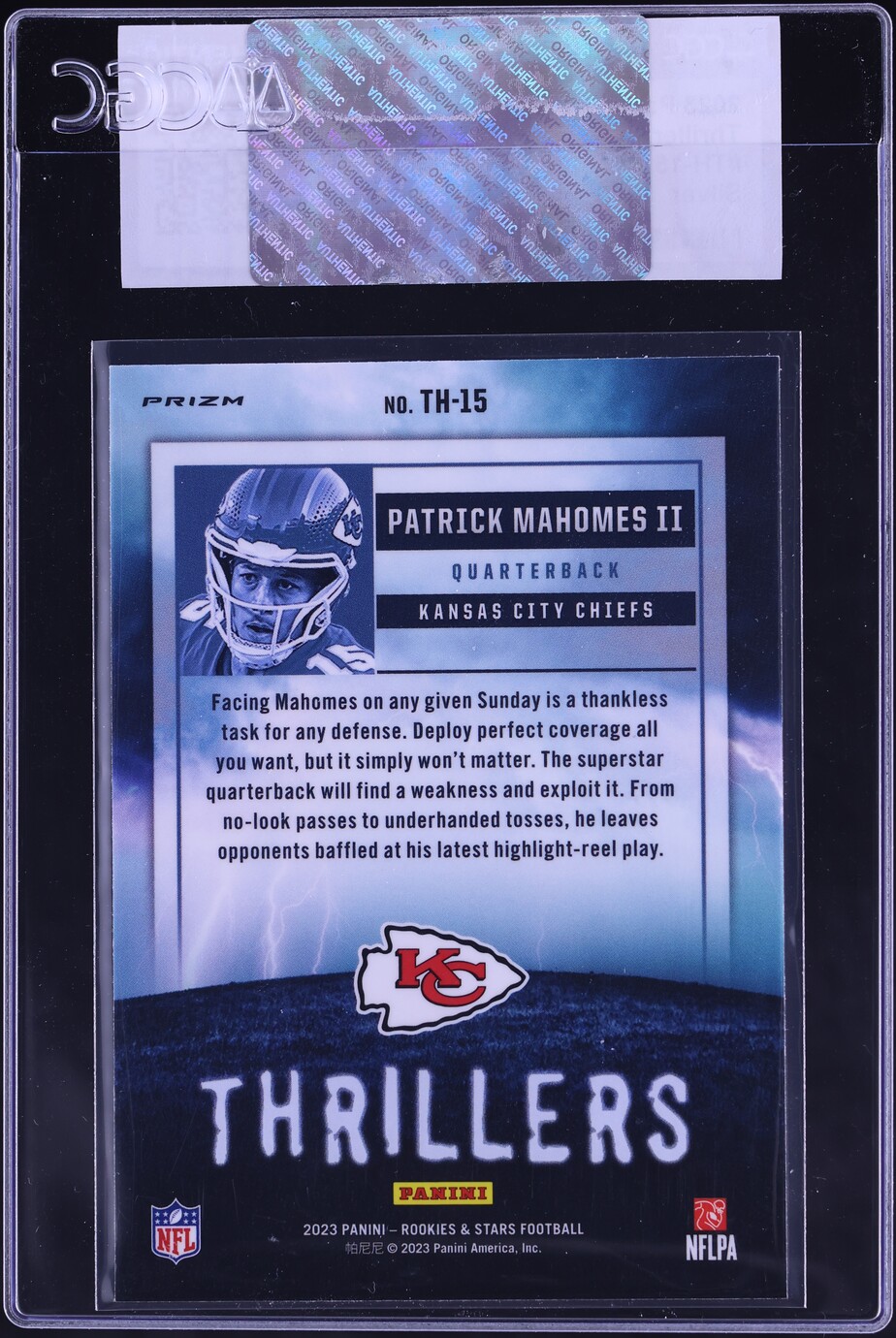 2023 Panini Rookies & Stars Thrillers Silver Patrick Mahomes II #TH-15 CGC AUTH