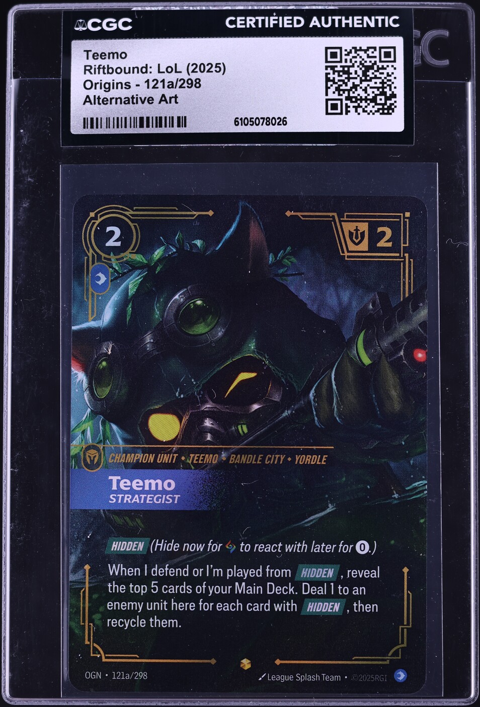 2025 Riftbound League Of Legends Origins Alt Art Teemo #121a CGC AUTH ...