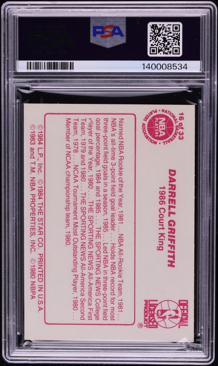 1986 Star Court Kings Darrell Griffith #16 PSA 8 NM-MT