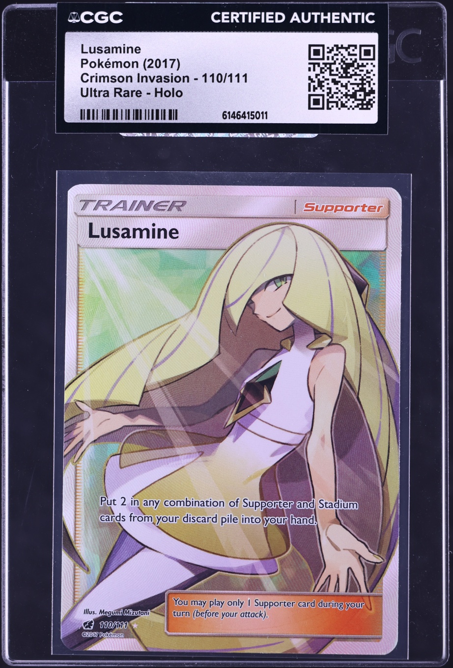 2017 Pokemon Sun & Moon Crimson Invasion Full Art Lusamine #110 CGC AUTH