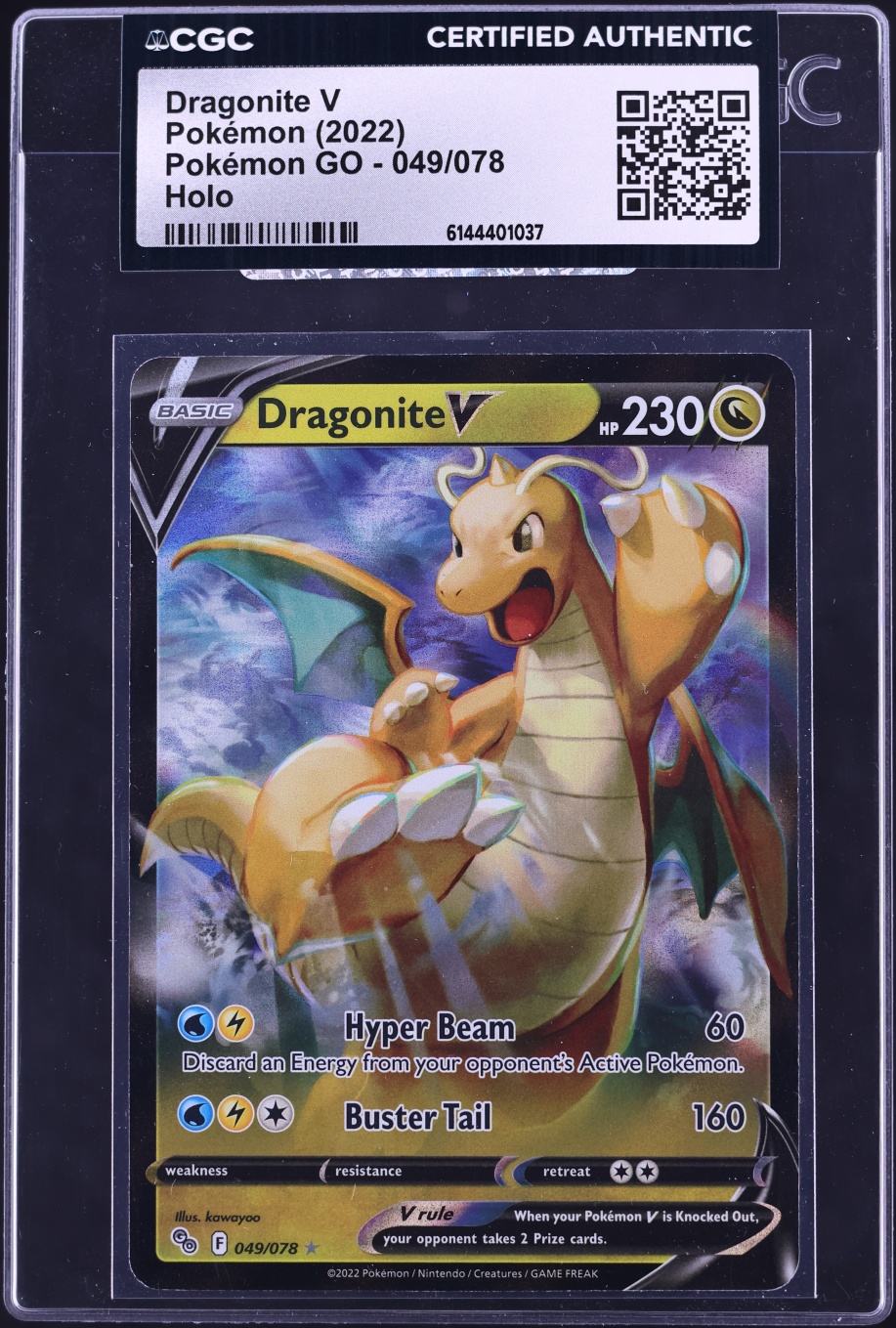 2022 Pokemon Sword & Shield GO Holo Dragonite V #49 CGC AUTH