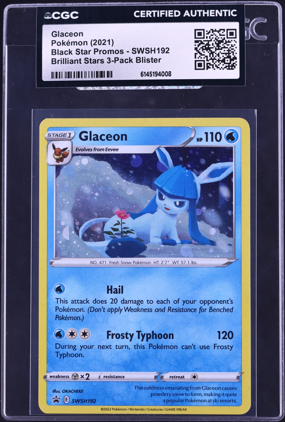 2021 Pokemon Sword & Shield Promo Brilliant Stars Glaceon #SWSH192 CGC AUTH