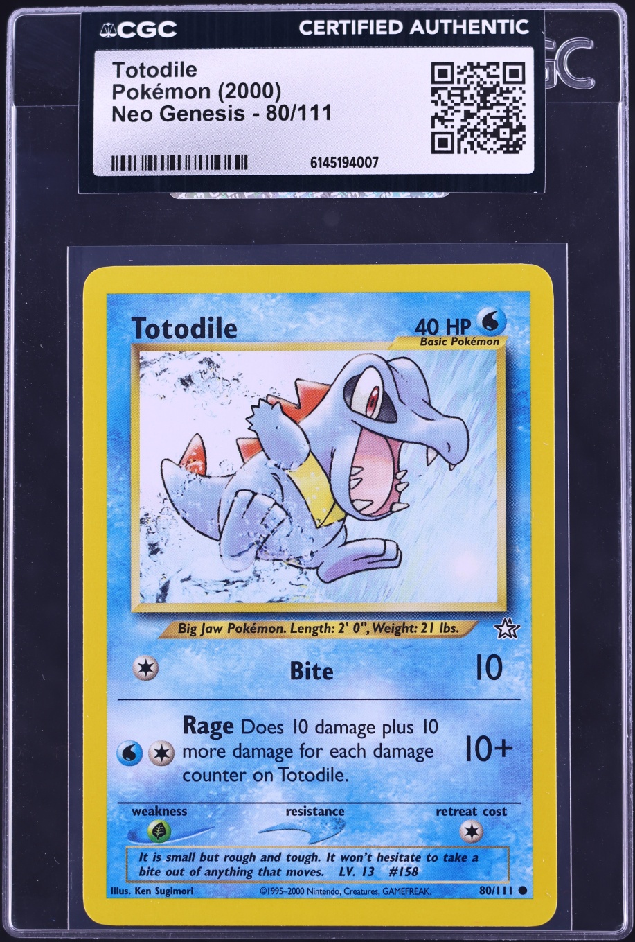 2000 Pokemon Neo Genesis Totodile #80 CGC AUTH