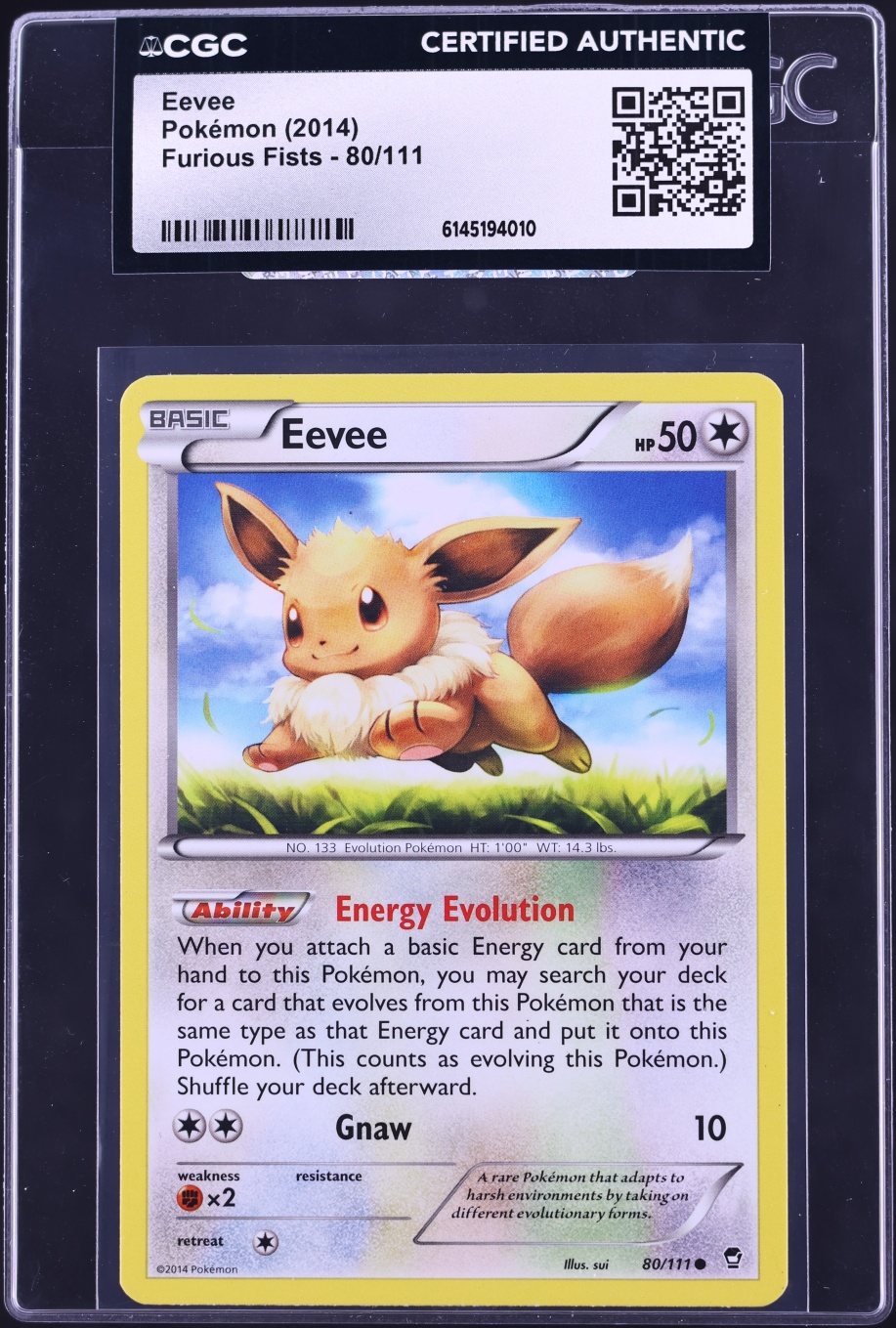 2014 Pokemon XY Furious Fists Eevee #80 CGC AUTH