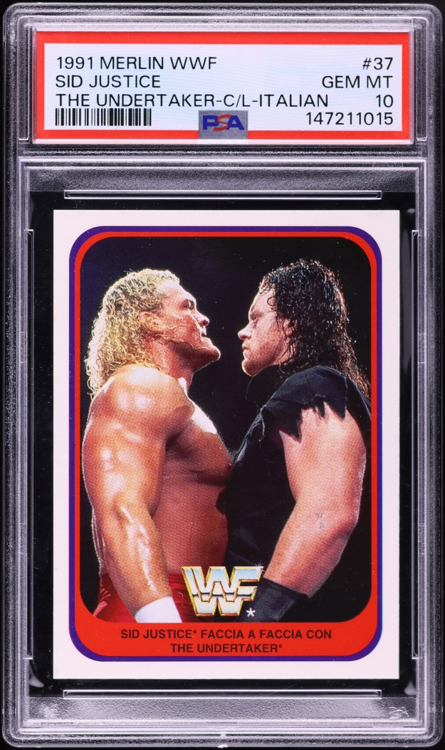 1991 Merlin WWF Italian Checklist The Undertaker & Sid Justice #37 PSA 10 GEM MINT
