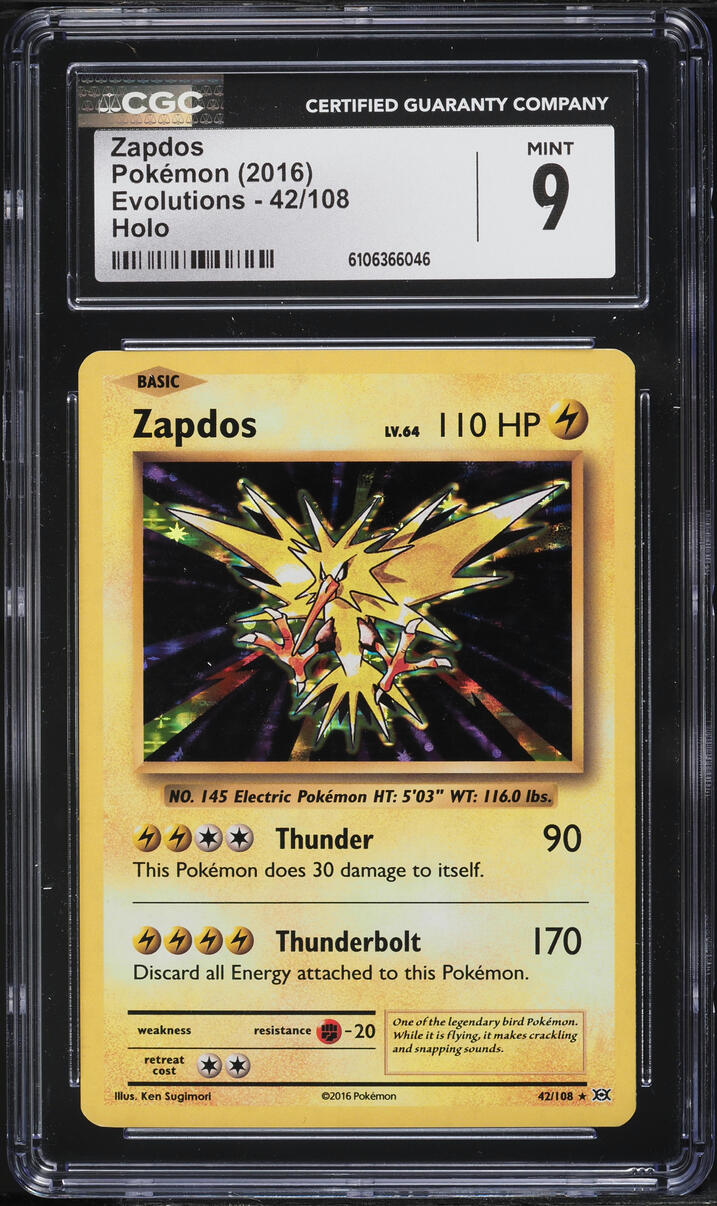 2016 Pokemon XY Evolutions Holo Zapdos #42 CGC 9 MINT