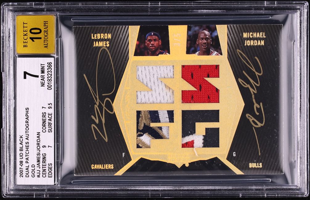 2007 Upper Deck Black Dual Gold LeBron James & Michael Jordan PATCH AUTO /5 #DPA-JJ BGS 7 NRMT