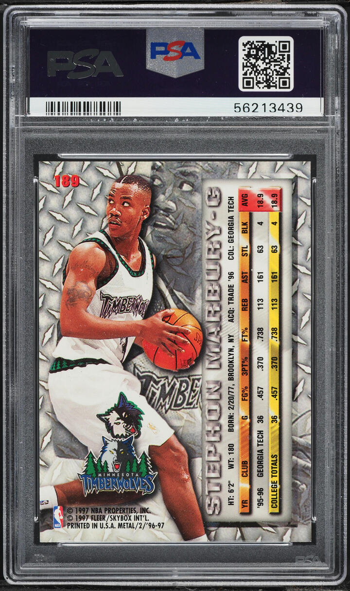 1996 Metal Precious Metal Stephon Marbury ROOKIE #189 PSA 9 MINT