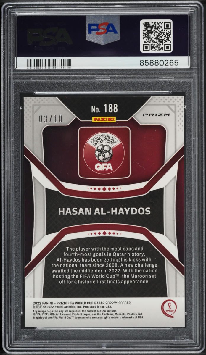 2022 Panini Prizm World Cup Qatar Gold Hasan Al-Haydos ROOKIE /10 #188 PSA 7