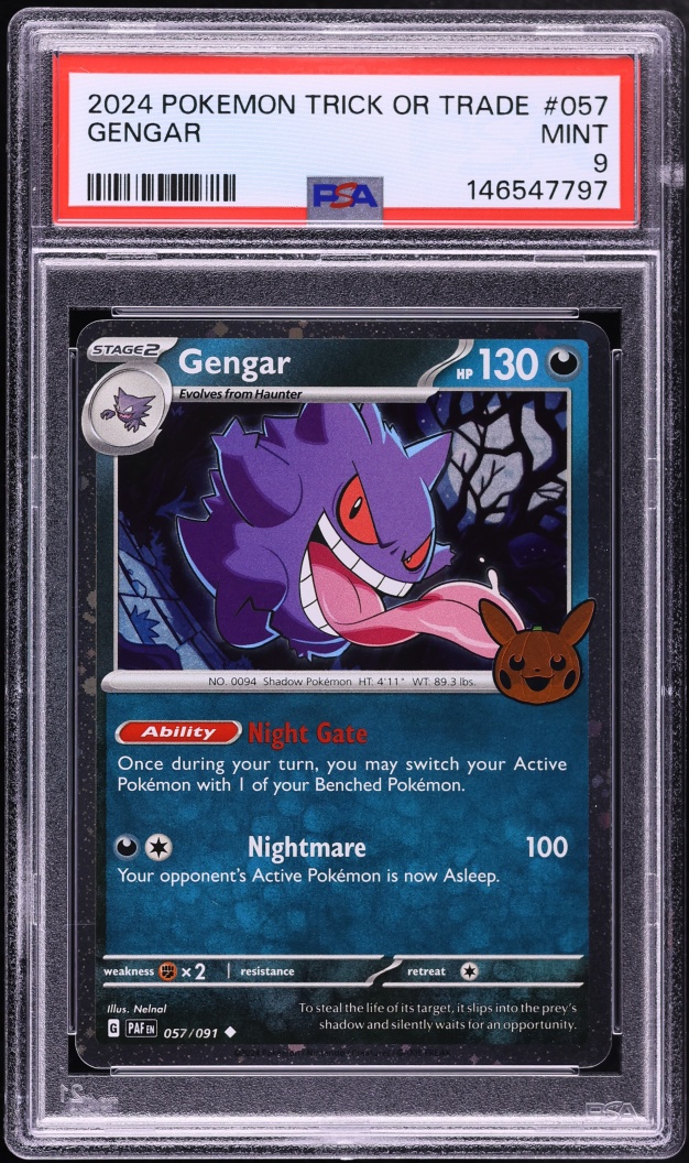 2024 Pokemon Scarlet & Violet Paldean Fates Trick Or Trade Gengar #57 PSA 9 MINT