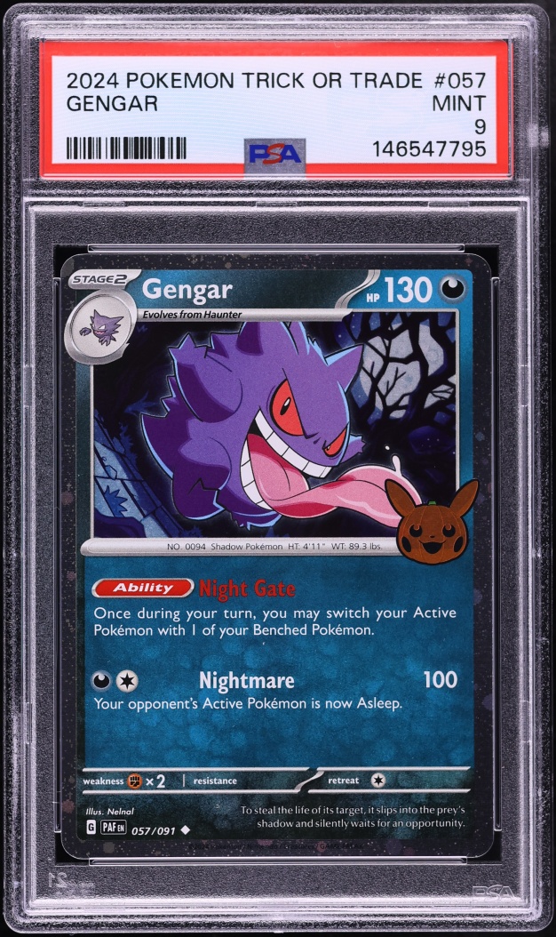 2024 Pokemon Scarlet & Violet Paldean Fates Trick Or Trade Gengar #57 PSA 9 MINT