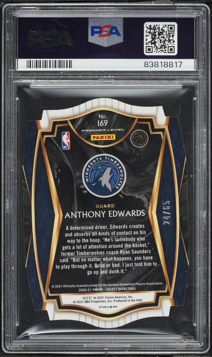 2020 Select Premier Level Orange Die-Cut Prizm Anthony Edwards ROOKIE /65 #169 PSA 9 MINT