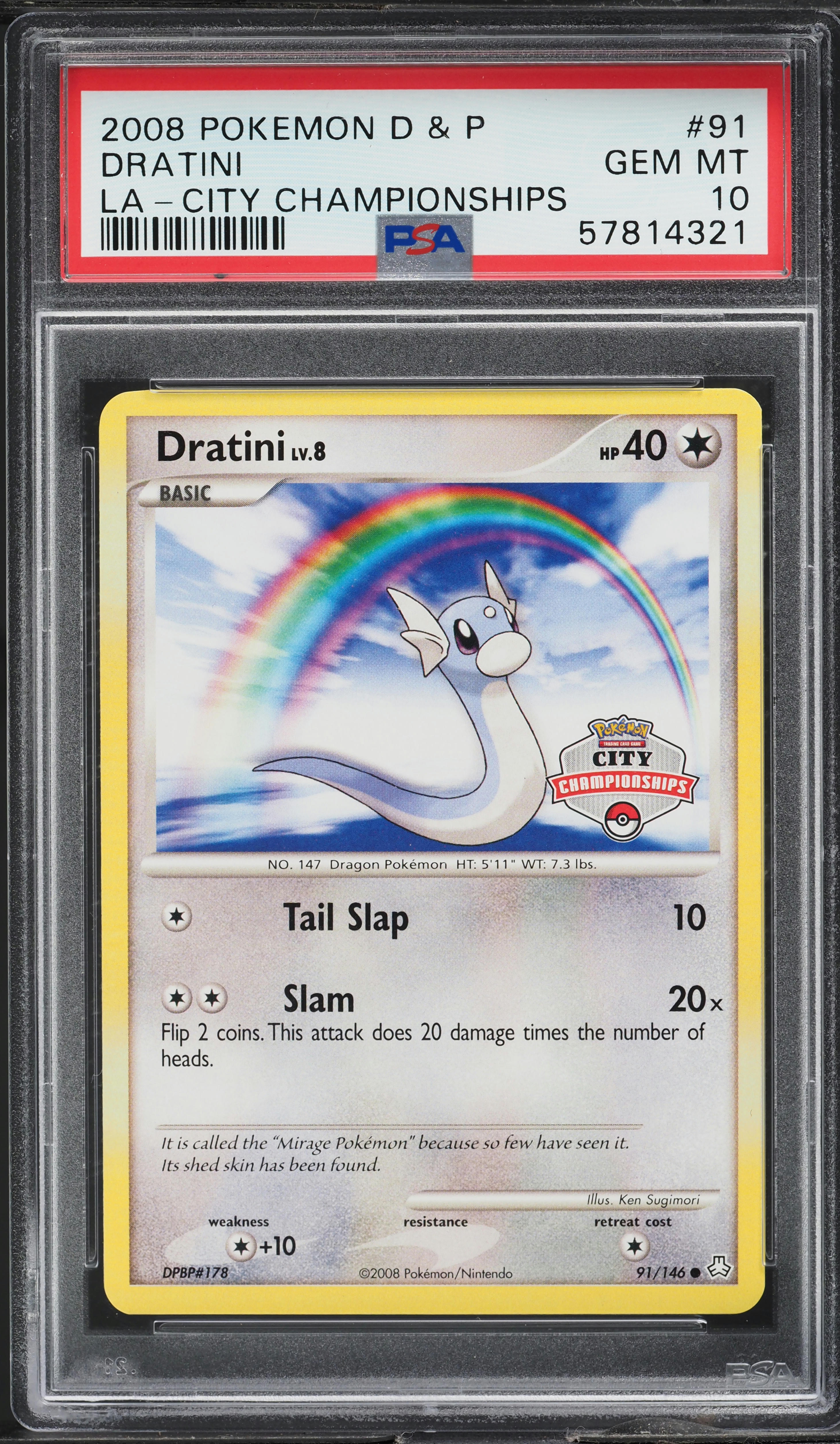 2008 Pokemon Diamond & Pearl Legends Awakened City Championships Dratini #91 PSA 10 GEM MINT