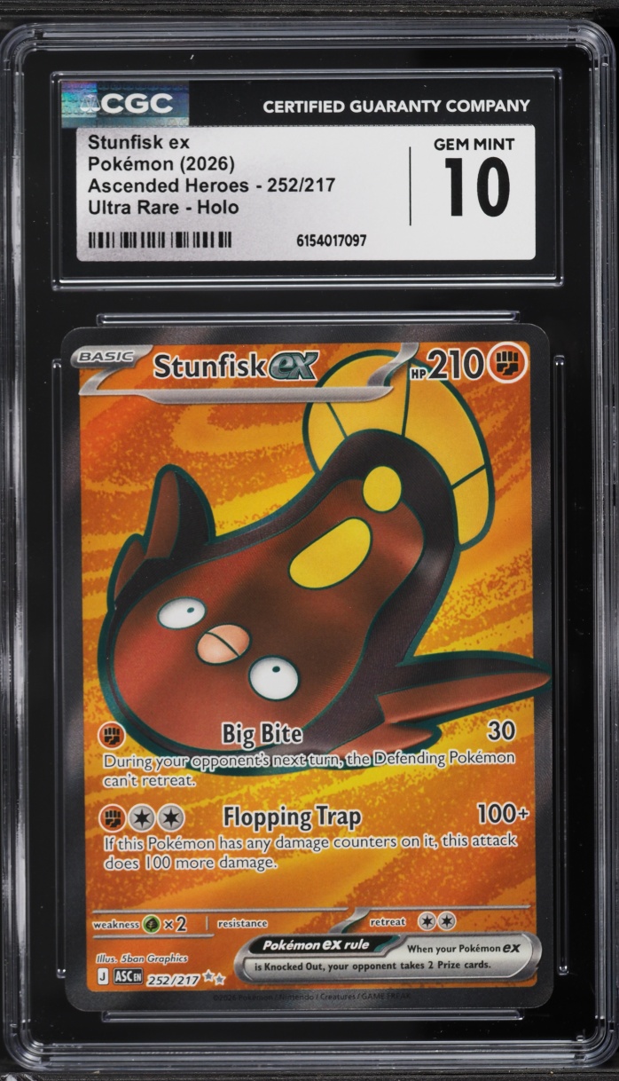 2026 Pokemon Mega Evolution Ascended Heroes Full Art Stunfisk EX #252 CGC 10 GEM MINT